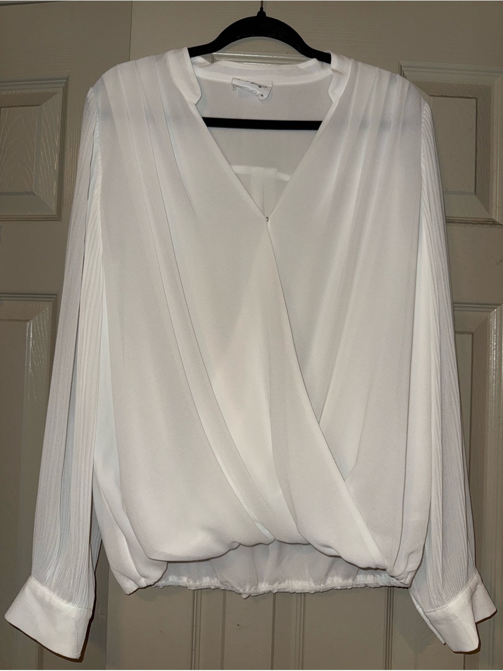 Dee Dee draped wrap V-neck Blouse with pleated long sleeves and cuffed wrists🤍